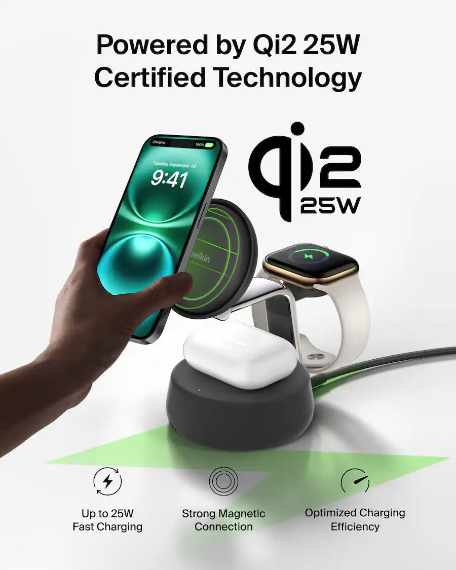 Belkin Qi2 25W 3 in 1 UltraCharge Pro Magnetic Charging Dock | WIZ040TTCH