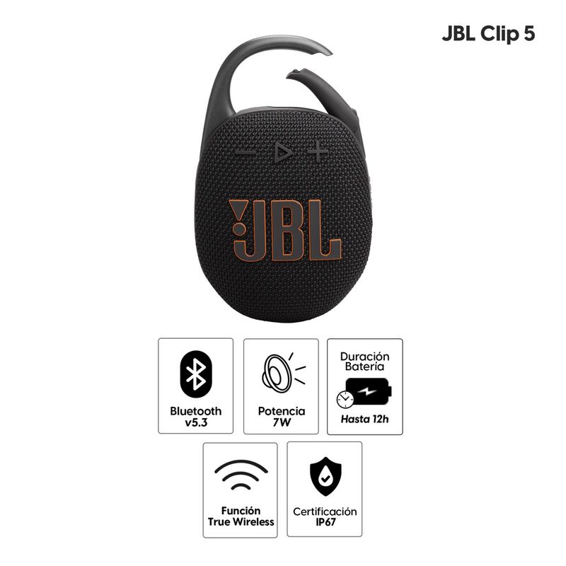 Jbl clip 5 parlante inalámbrico 7W con mosquetón IP68