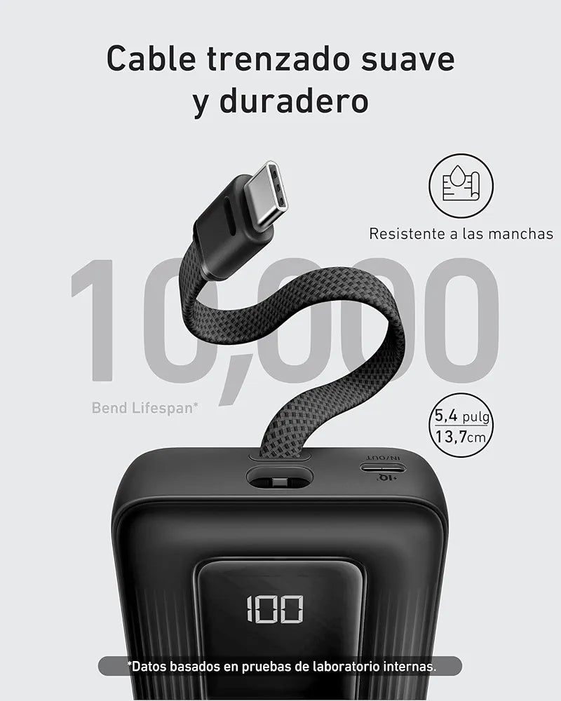 Anker powerbank 10.000 mAh 30W con cable USB C integrado , carga rápida PD