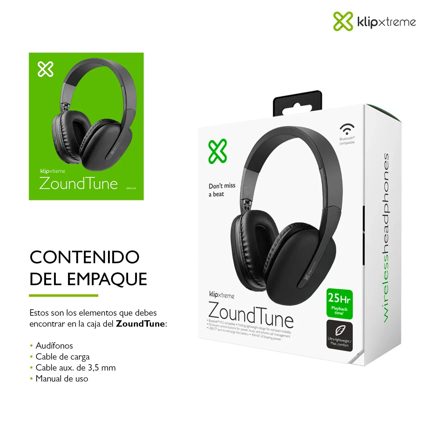 Klip Xtreme diadema plegable On Ear ZoundTune  KWH010 25hrs batería