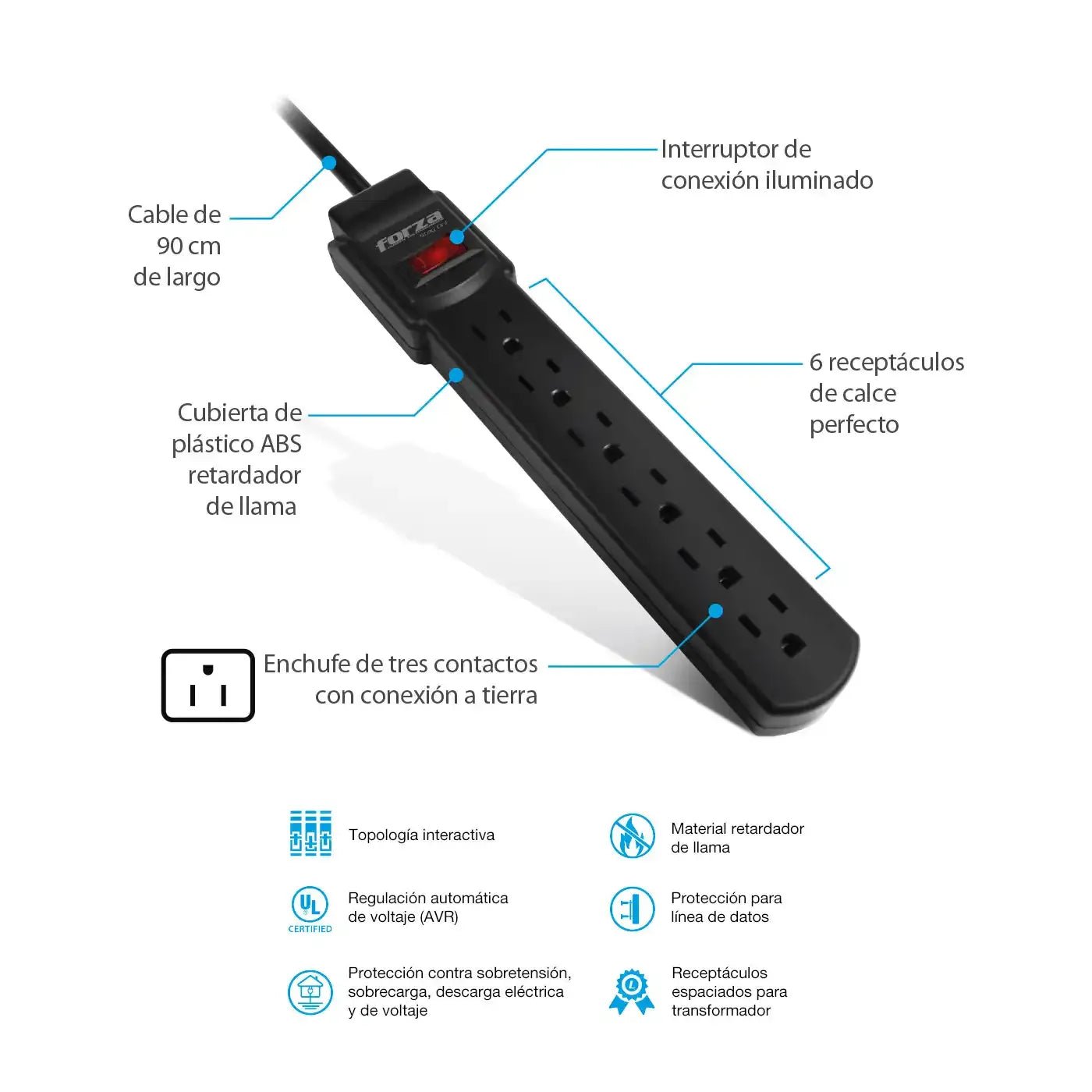 Forza regleta suprapicos Polo a Tierra 120V PS - 611UL - Sys Shop Colombia