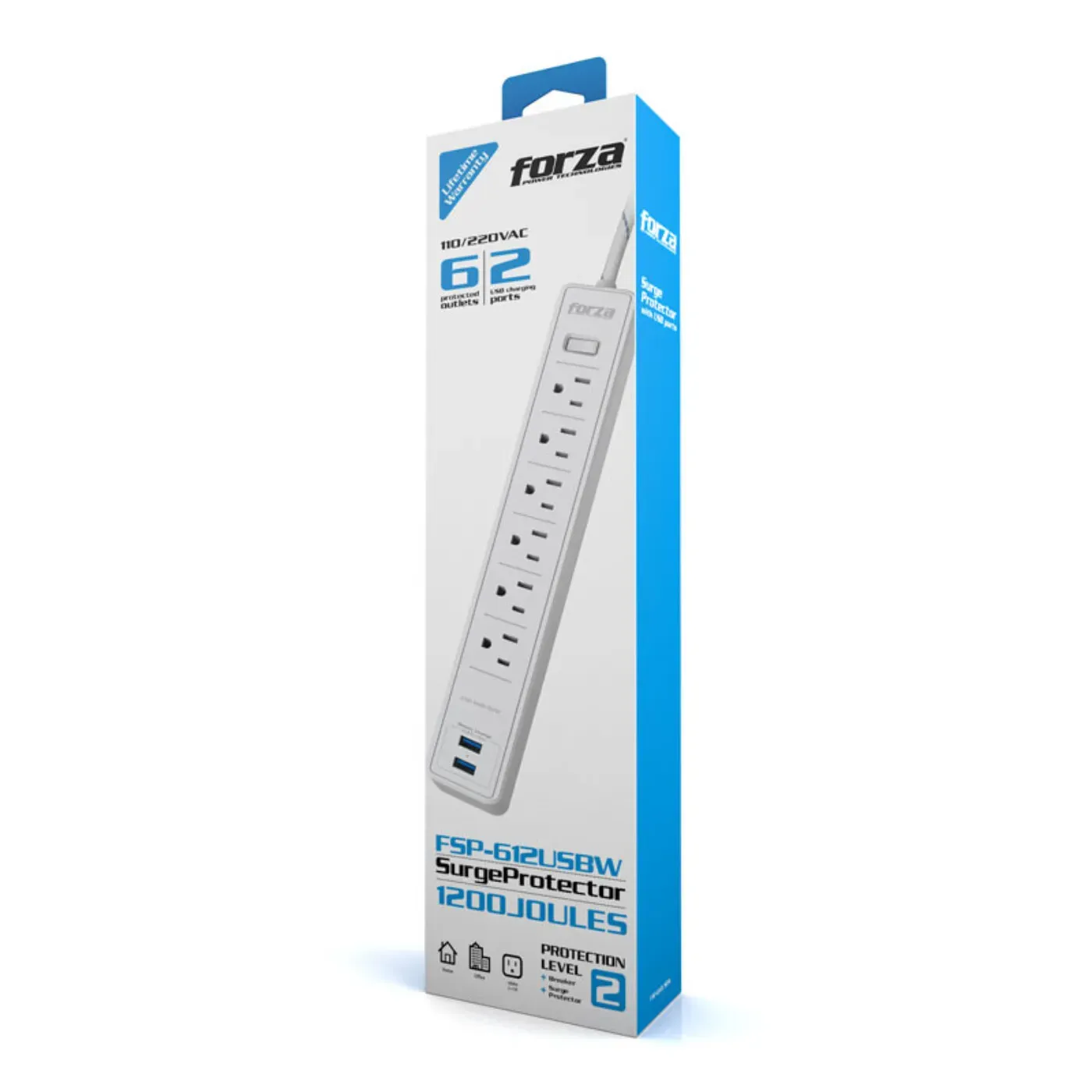 Protector Forza FSP-612USBW enchufe plano