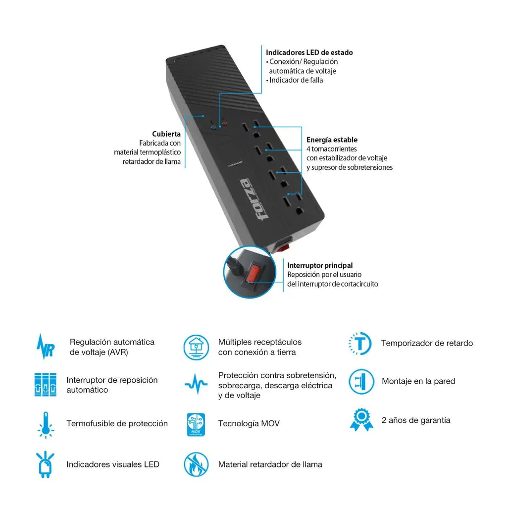 Forza regulador automático de voltaje 1000VA 550W 4 puertos - Sys Shop Colombia