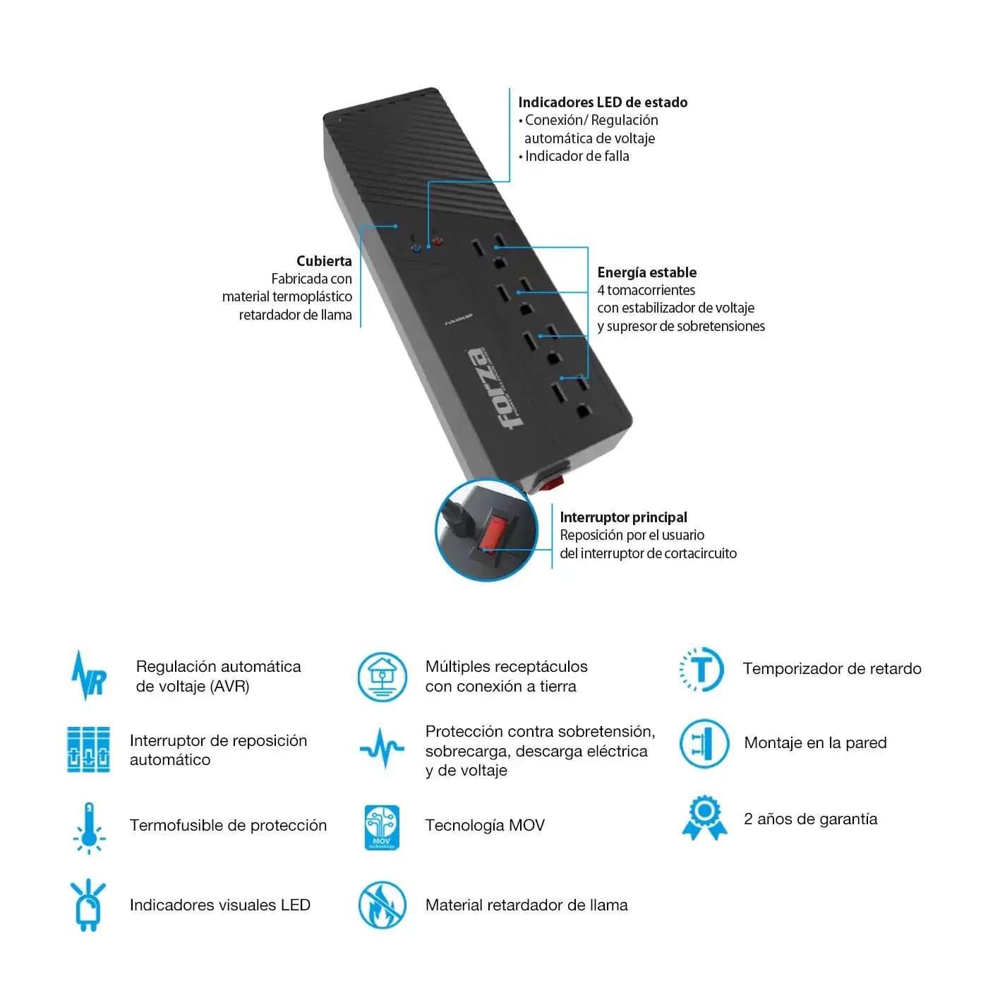 Forza regulador automático de voltaje 1000VA 550W 4 puertos - Sys Shop Colombia
