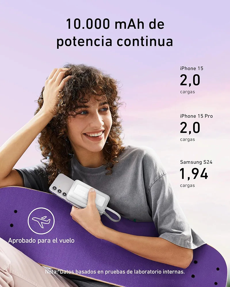Anker powerbank 10.000 mAh 30W con cable USB C integrado , carga rápida PD