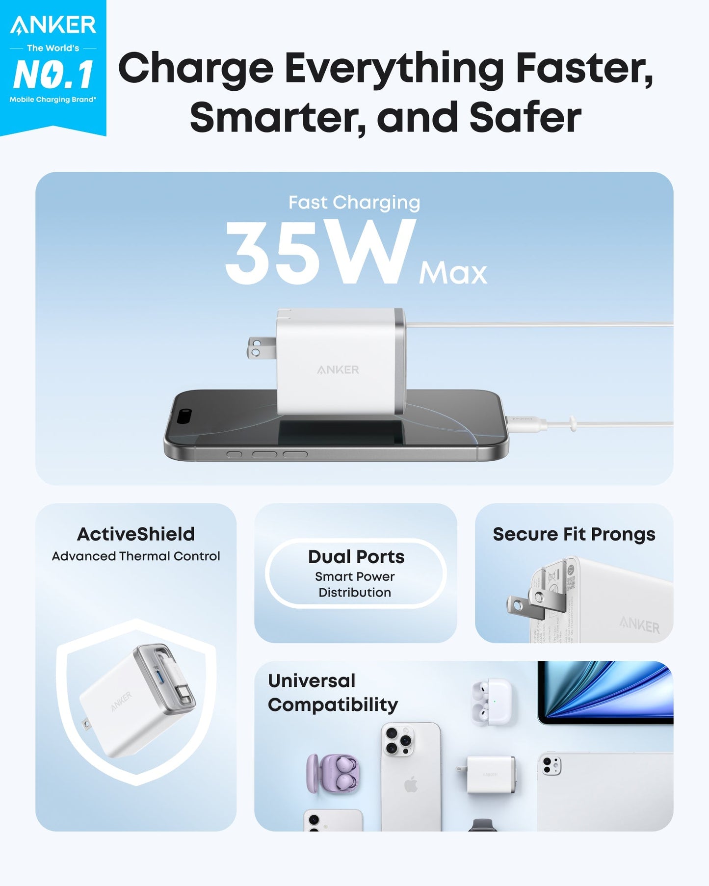 Anker Charger 35W con Cable C Integrado Negro | A2658J11
