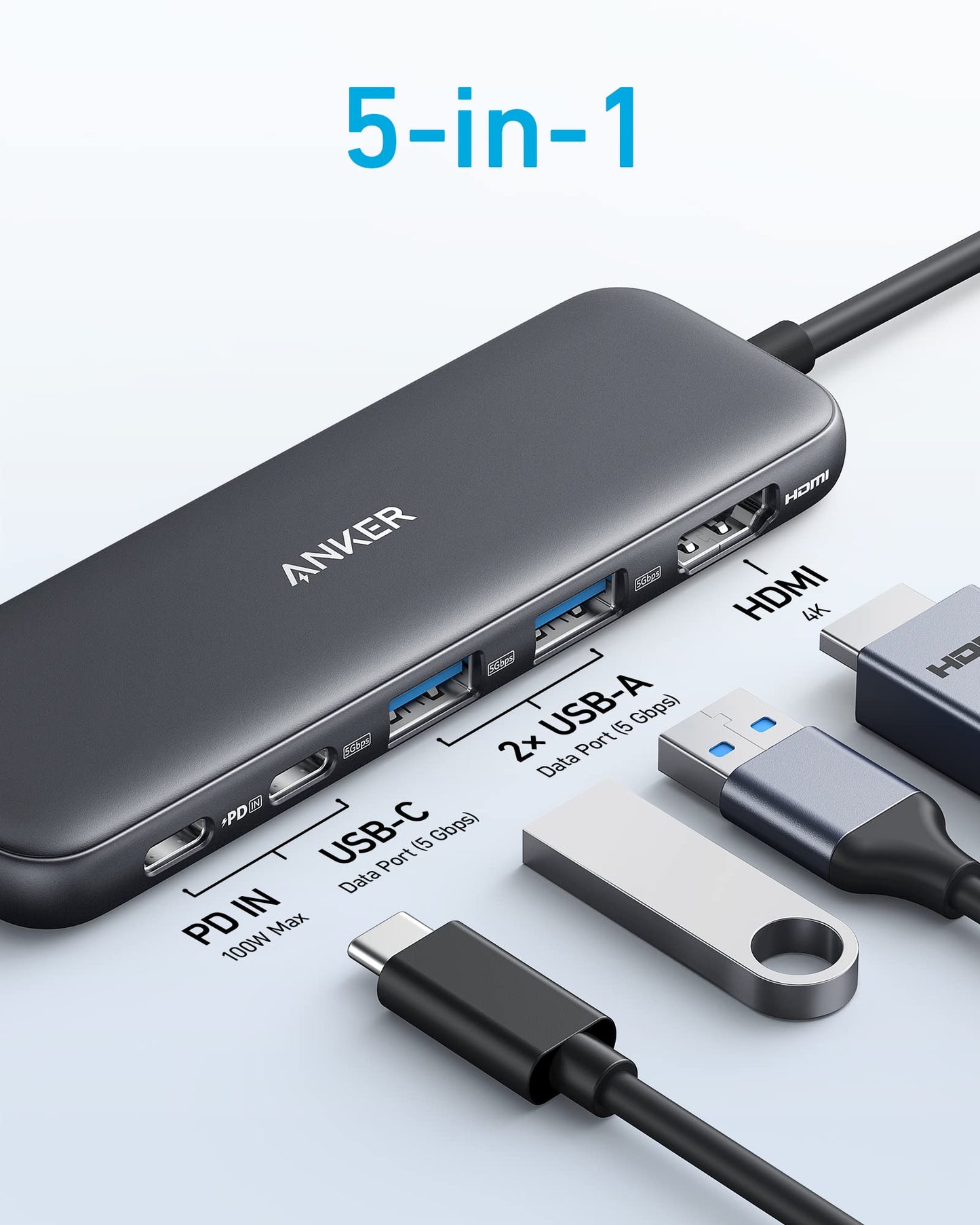 Anker USB-C Hub 5-in-1 4K HDMI Gray | A8357HA0