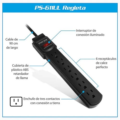 Forza regleta suprapicos Polo a Tierra 120V PS - 611UL - Sys Shop Colombia