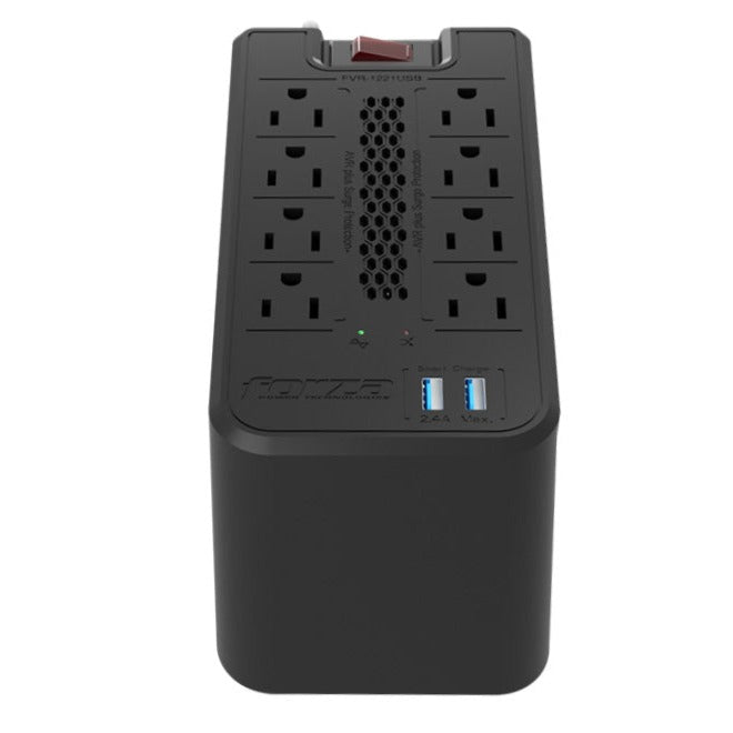 Regulador de Voltaje Forza FVR-1221USB Negro 1200VA 600W 8 tomas y 2 USB