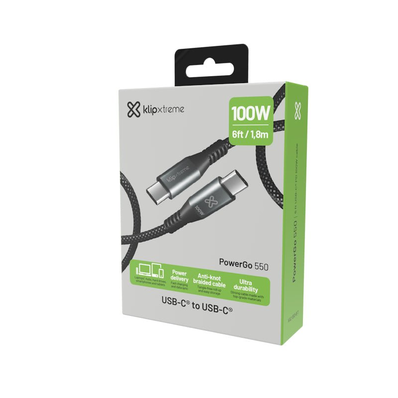 Klip Xtreme cable de datos/carga rápida blindado - reforzado 100W 1.8m KAC - 550 - 6FT - Sys Shop Colombia