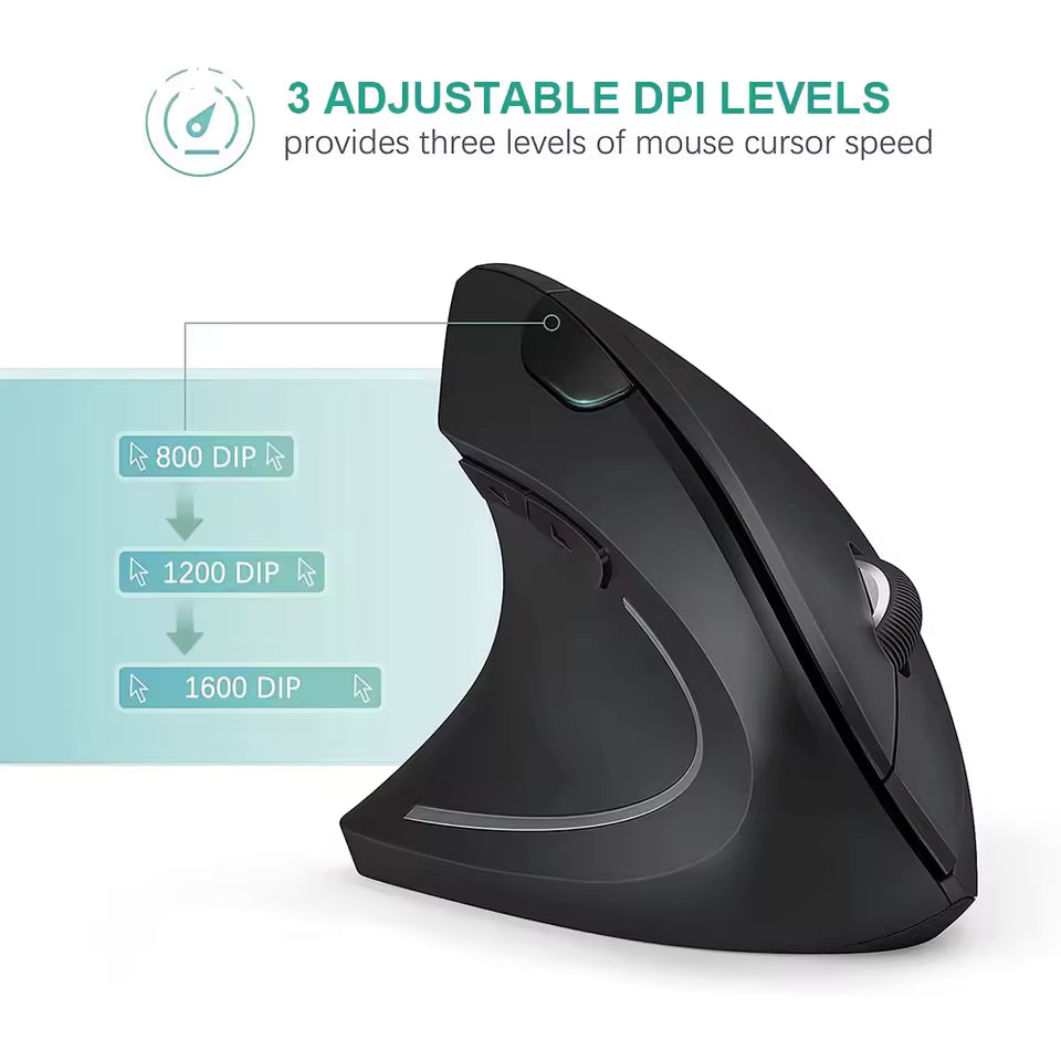 Mouse inalámbrico vertical ergonómico 1600Dpi 6 botones