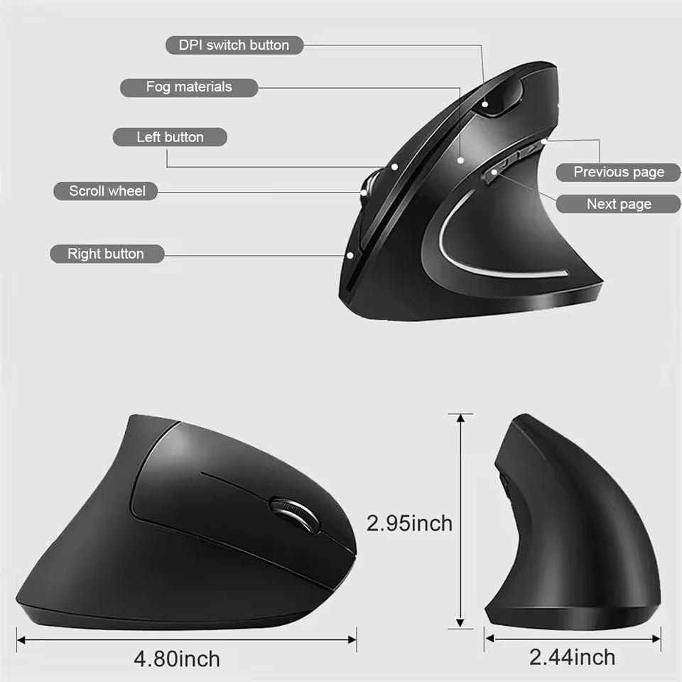 Mouse inalámbrico vertical ergonómico 1600Dpi 6 botones