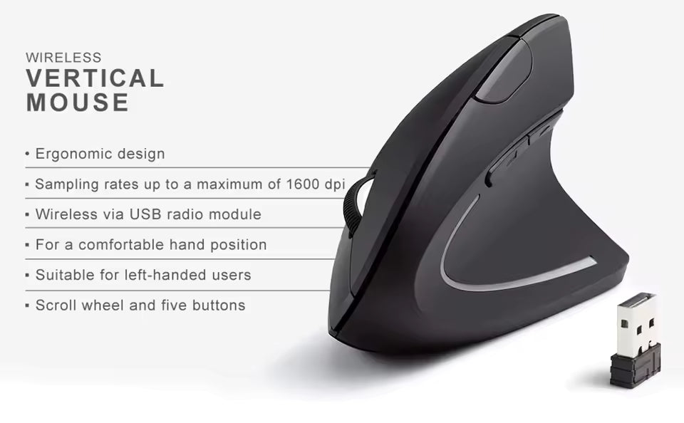Mouse inalámbrico vertical ergonómico 1600Dpi 6 botones