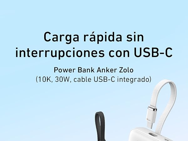 Anker powerbank 10.000 mAh 30W con cable USB C integrado , carga rápida PD