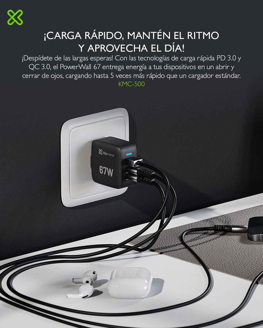 Klipxtreme Cargador Rápido Gan 67w Pd 3.0 2 X Usb C/1 Usb A - Sys Shop Colombia