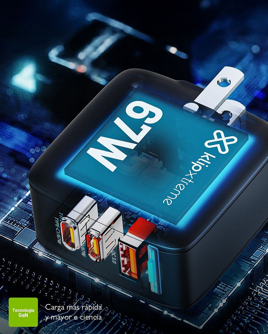 Klipxtreme Cargador Rápido Gan 67w Pd 3.0 2 X Usb C/1 Usb A - Sys Shop Colombia