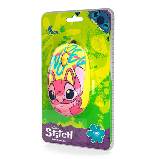 Mouse con Cable USB Xtech Edición Disney Stitch XTM-D406ST-YL | 1200 DPI | Licencia Oficial Disney