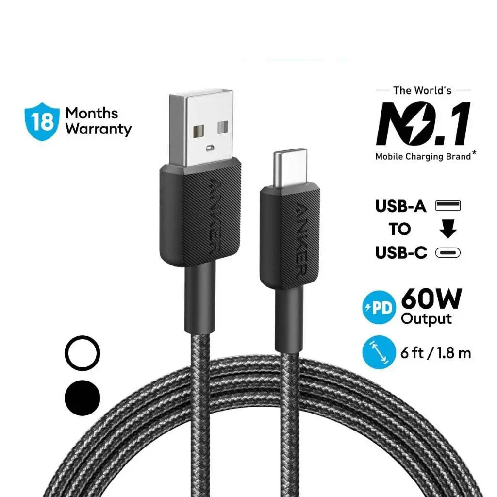Anker 322 USB-A to USB-C Cable 6ft Braided Black | A81H6H11